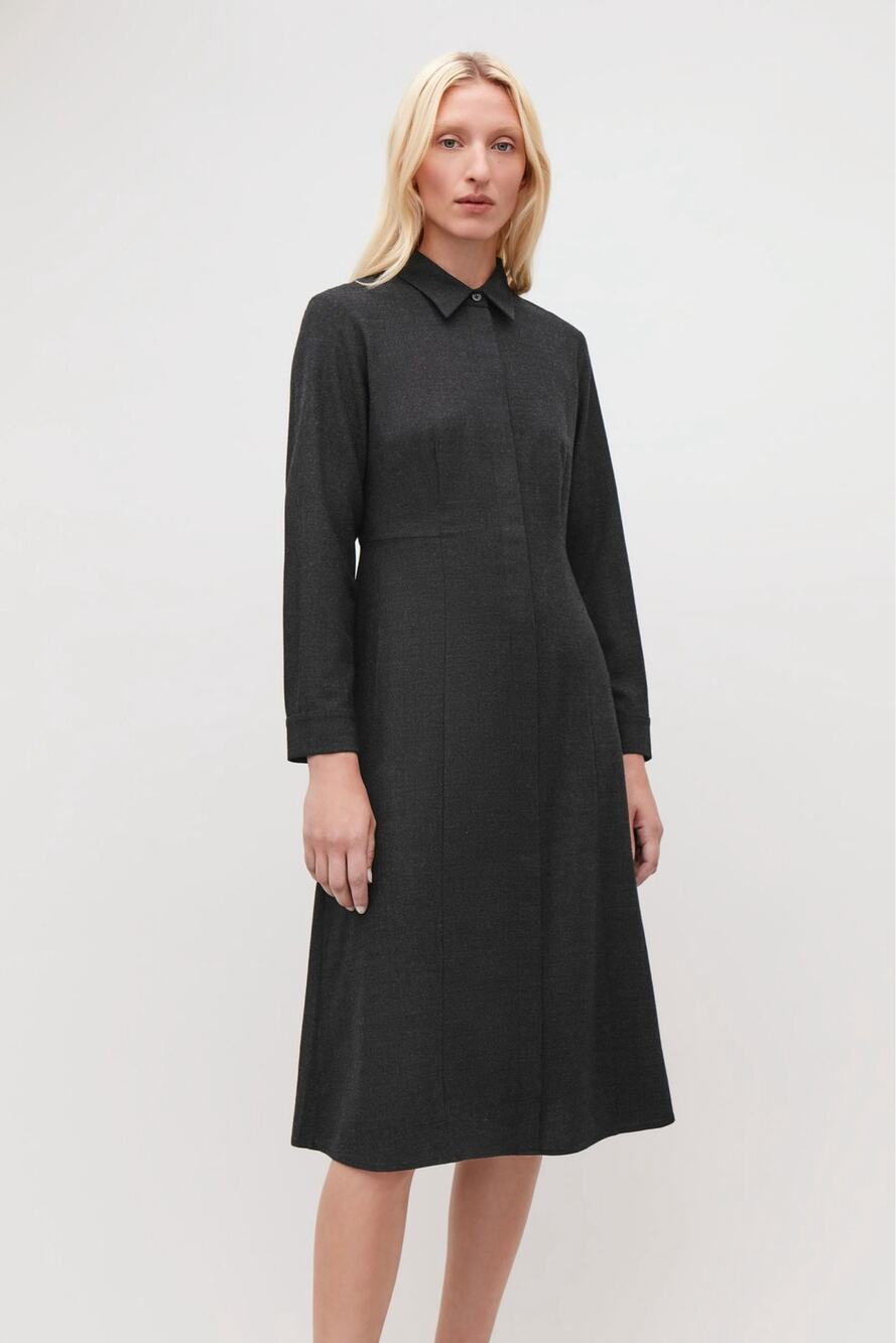 COS Mid-Length Wool Shirt Midi Dress Size 6 Gray Minimalist Long Sleeve Office